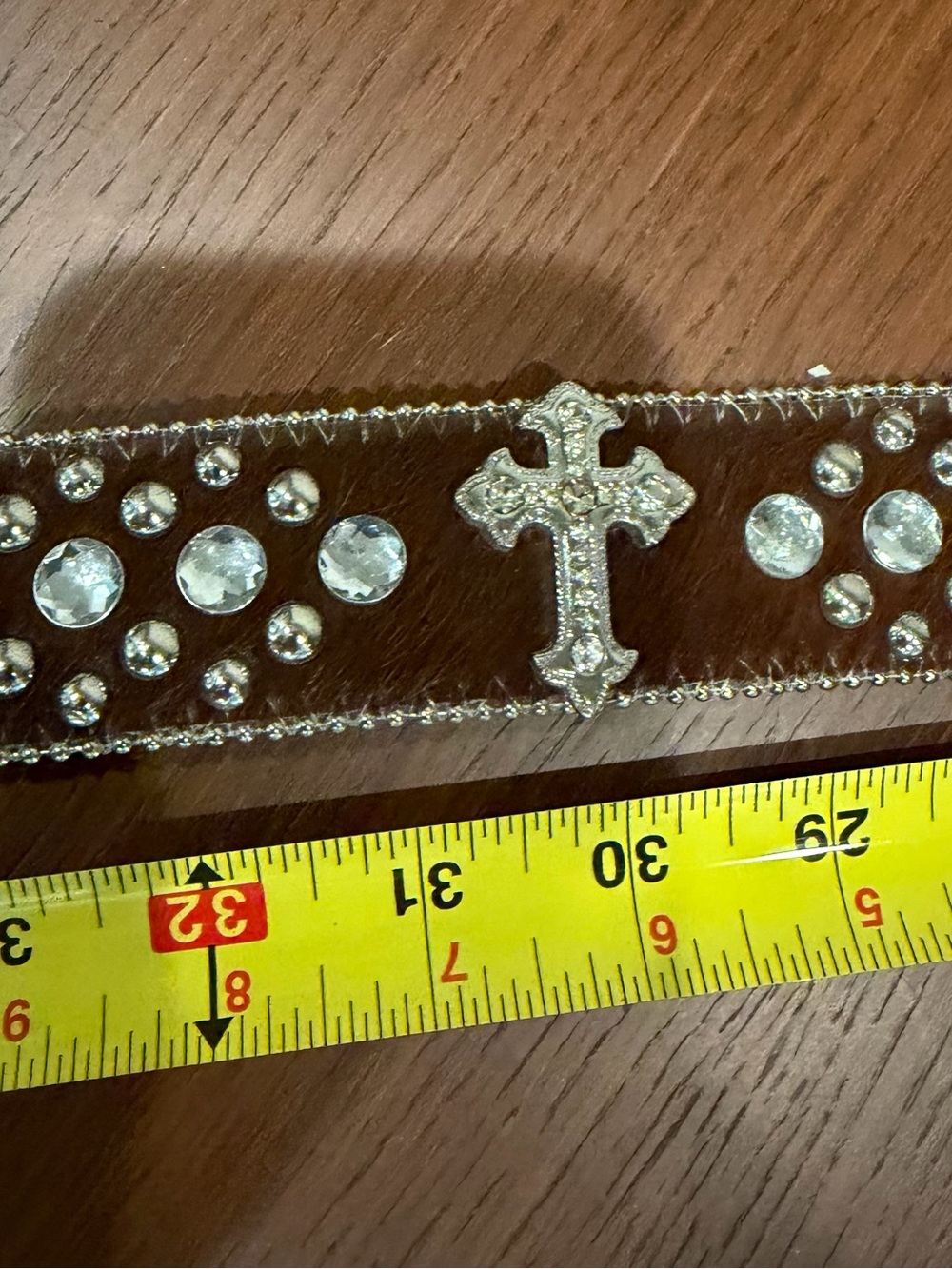 Brown Hair-on-Hide Western Belt with Silver Buckle. 42 inches total length - Picture 5 of 6